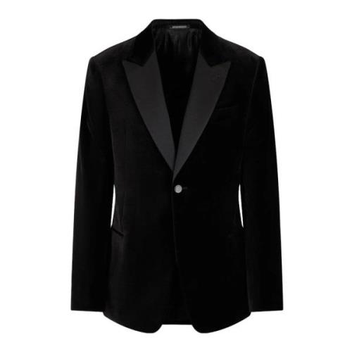 Fluwelen Gedrukt Tuxedo Jas Emporio Armani , Black , Heren