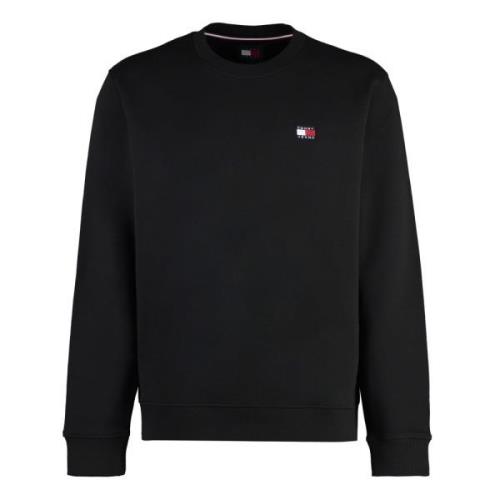 Geribbelde Katoenen Crew-Neck Sweatshirt Tommy Jeans , Black , Heren