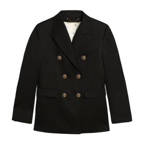 Blauwe dubbelrijige blazer met gouden ster Golden Goose , Blue , Dames