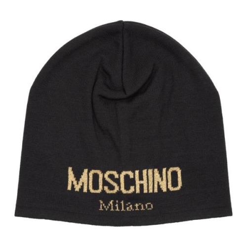 Effen Logo Beanie Moschino , Black , Dames