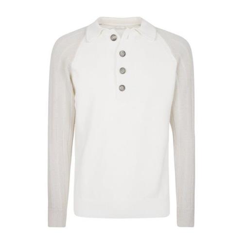 Cashmere Polo Sweater met Raglanmouwen Eleventy , White , Heren