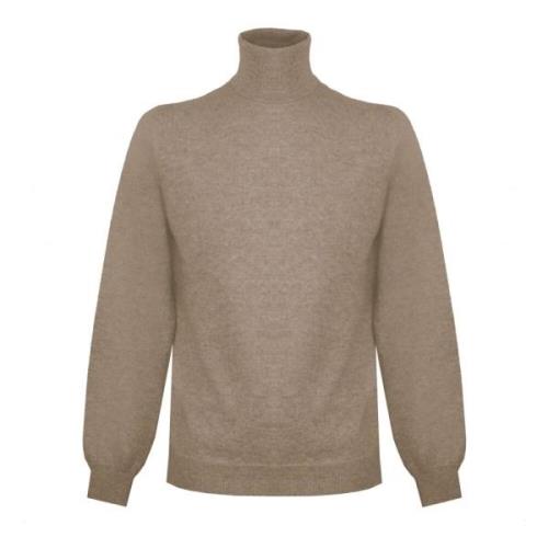 Beige Cashmere Trui met Hoge Hals Malo , Brown , Heren