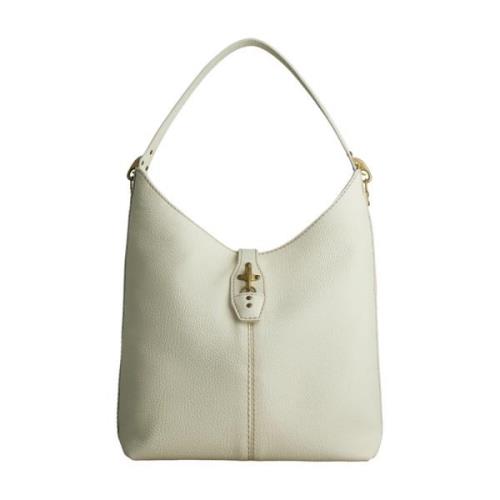 Witte leren hobo tas met iconische haken Fay , White , Dames