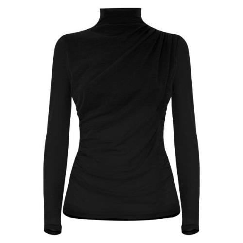 Gedrapeerd Polo Neck T-shirt Kocca , Black , Dames