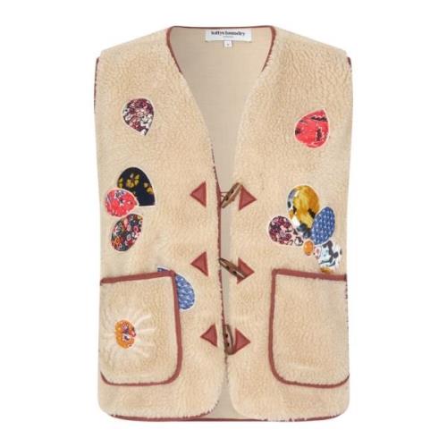 Teddy kwaliteit vest met kleurrijke patches Lollys Laundry , Beige , D...