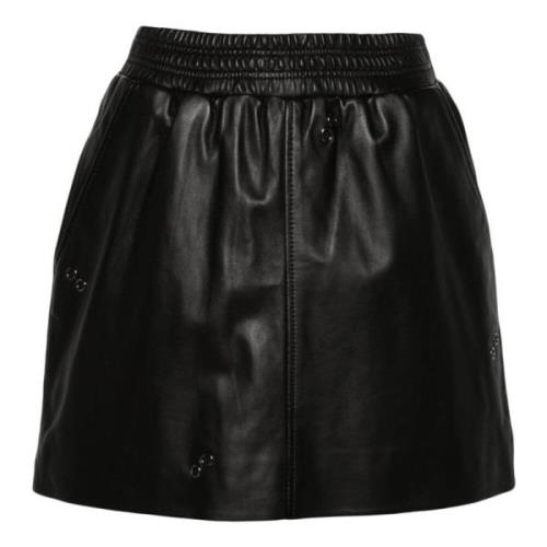 Silkey Leren Mini Rok Arma , Black , Dames