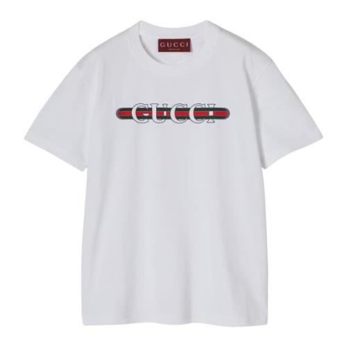 Web Print Katoenen T-shirts en Polos Gucci , White , Dames