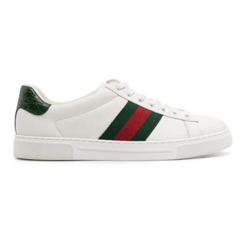 Witte Sneakers met Groen en Rood Web Gucci , White , Heren