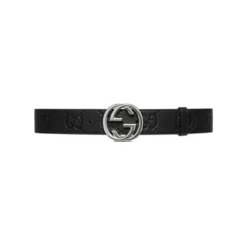 Zwart GG Jumbo Leren Riem Gucci , Black , Heren