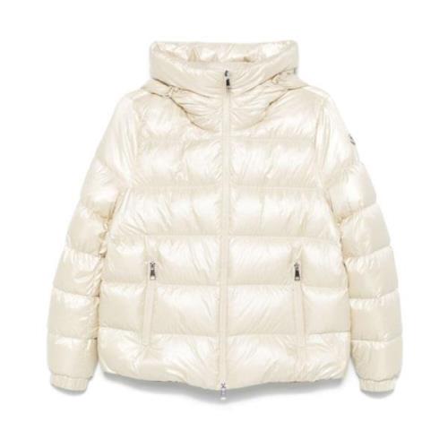 Gewatteerde Roomkleurige Jas met Capuchon Moncler , Beige , Dames