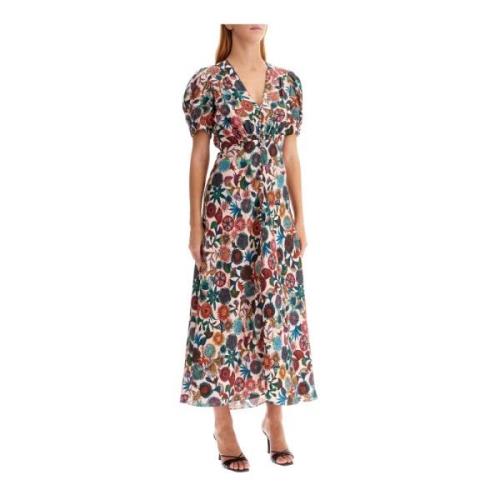 Bloemenprint zijden lange jurk met knopen Saloni , Multicolor , Dames