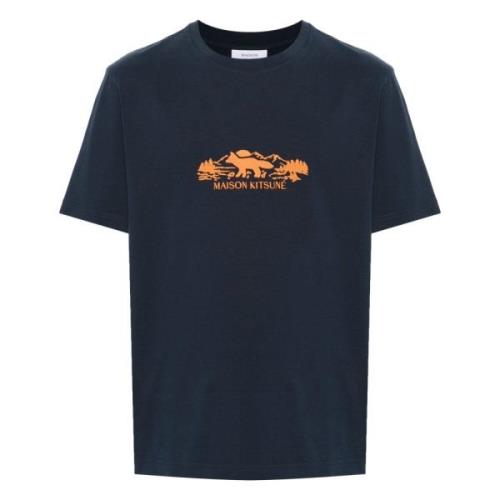 Navy Blue Fox T-shirt Maison Kitsuné , Blue , Heren