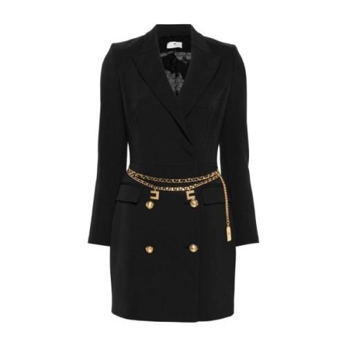 Zwarte Crepe Textuur Jurk met Kettingriem Elisabetta Franchi , Black ,...