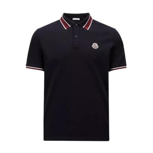 Contrast Kraag Trim Polo Navy Moncler , Blue , Heren