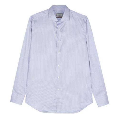 Impeccabile Katoenen Gestreept Overhemd Canali , Blue , Heren