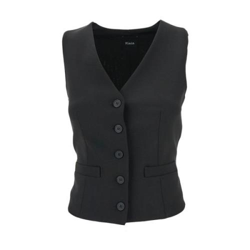 Mouwloos Zwart Vest met V-hals Plain Units , Black , Dames