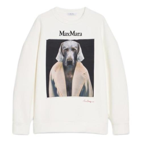 Witte Sweater met Weimaraner Print Max Mara , White , Dames