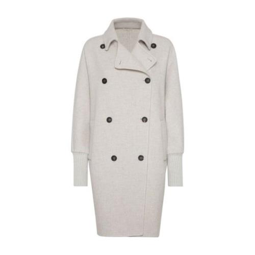 Off-White Cashmere Blend Coat Brunello Cucinelli , Gray , Dames