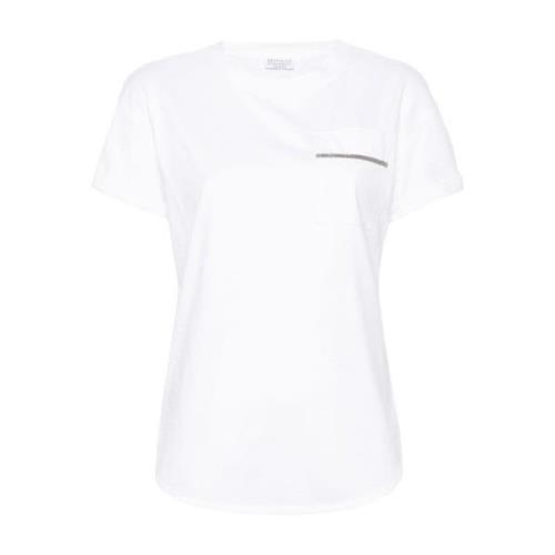 Katoenen T-shirts en Polos met Monili Ketting Brunello Cucinelli , Whi...