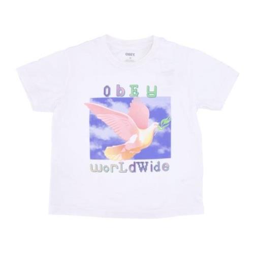 Vredesduif Korte Mouw Tee Wit Obey , White , Dames