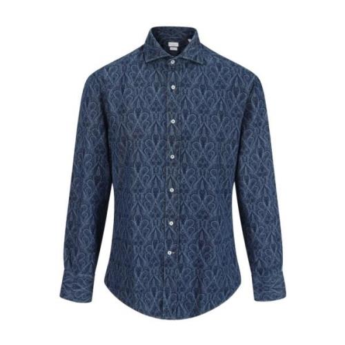 Blauw Paisley Print Casual Overhemd Brunello Cucinelli , Blue , Heren