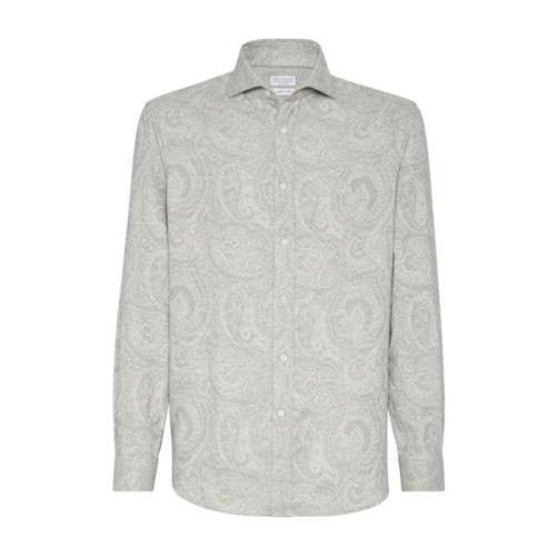 Paisley Print Casual Overhemd Brunello Cucinelli , Gray , Heren