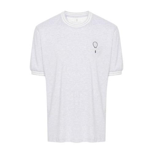 Grijze Tennis Logo Streep T-shirt Brunello Cucinelli , Gray , Heren