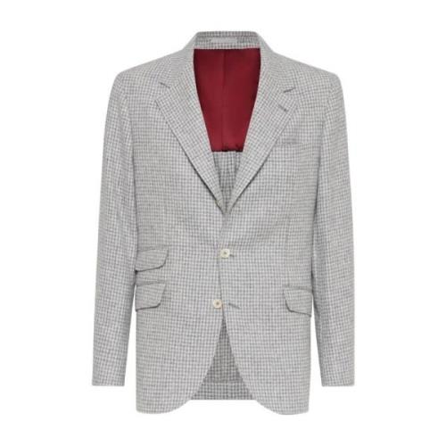 Houndstooth Wollen Blazer Brunello Cucinelli , Gray , Heren