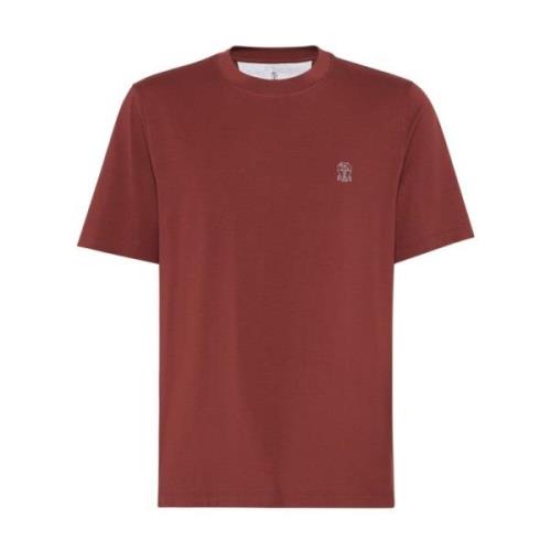 Rood Katoenen Jersey Logo Print T-shirt Brunello Cucinelli , Brown , H...