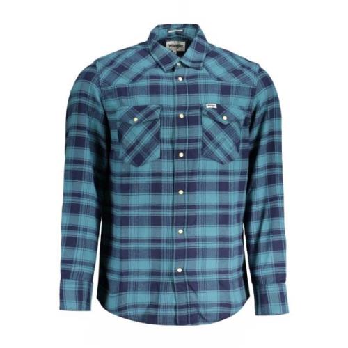 Blauwe Flanellen Western Overhemd, Regular Fit Wrangler , Blue , Heren