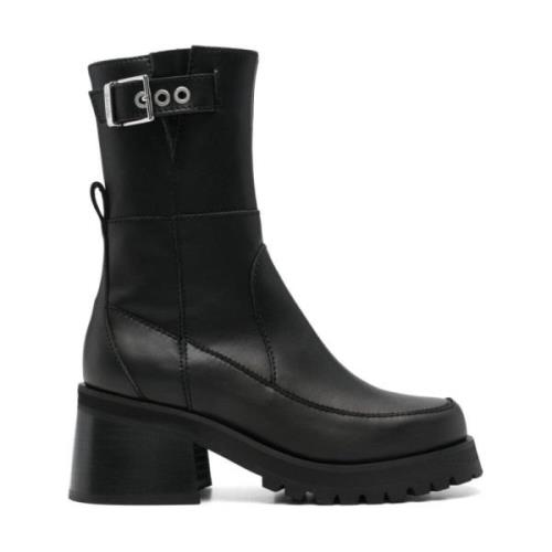 Platformlaars in zwart leer Ganni , Black , Dames