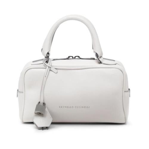 Elegante Leren Handtas met Hangslot Detail Brunello Cucinelli , White ...