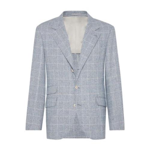 Prins van Wales Ruit Blazer Brunello Cucinelli , Gray , Heren