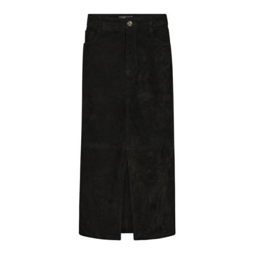 Zwarte Suède Rok met Voorspleet MOS Mosh , Black , Dames