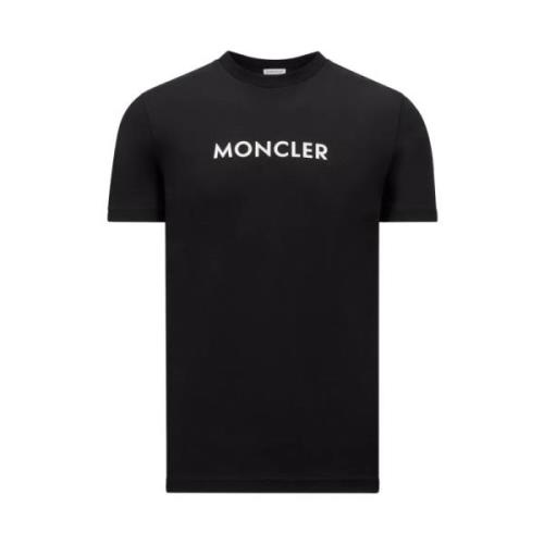 Zwarte Rubberized Logo T-Shirt Crew Neck Moncler , Black , Heren