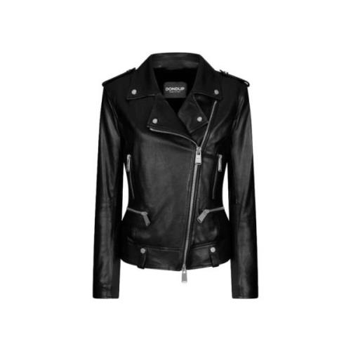 Zwarte Bikerjas met Nepbont Dondup , Black , Dames