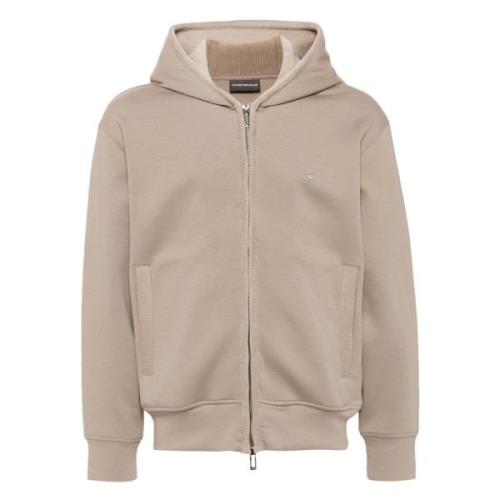 Katoenmix Zip-through Hoodie Emporio Armani , Beige , Heren