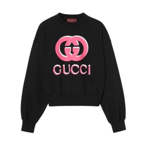 Zwarte Bedrukte Crewneck Sweater Gucci , Black , Dames