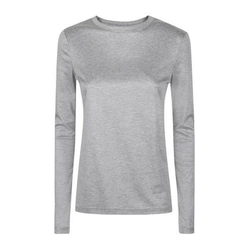 Lange mouw ronde hals Tencel katoenen T-shirt Eleventy , Gray , Dames