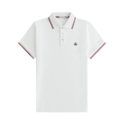 Witte Polo Shirt met Driekleurige Rand Moncler , White , Heren