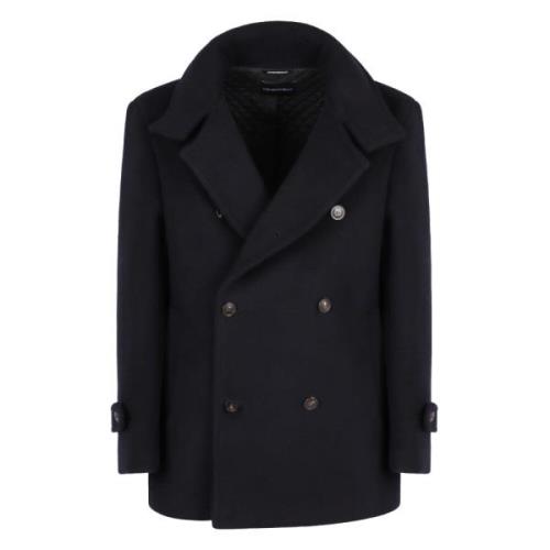 Dubbelrijige wollen blend peacoat Emporio Armani , Blue , Heren