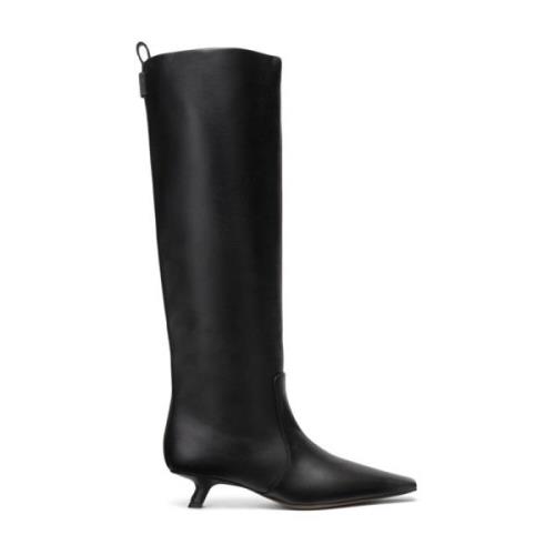 Zwarte Leren Kniehoge Kitten Heel Laarzen Brunello Cucinelli , Black ,...