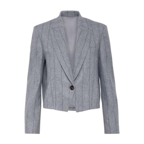 Lichtgrijze Gestreepte Blazer Brunello Cucinelli , Gray , Dames