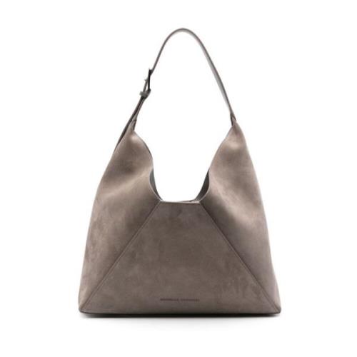 Taupe Bruine Kalfsuede Schoudertas Brunello Cucinelli , Gray , Dames