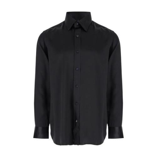 Zwarte Zijden Charmeuse Slim Fit Overhemd Tom Ford , Black , Heren