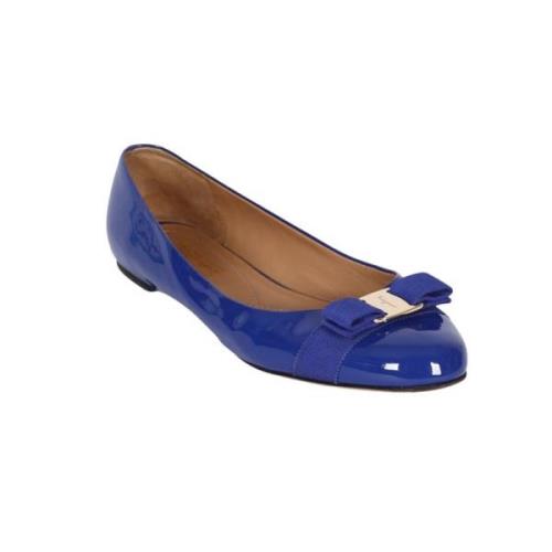 Klassieke Leren Loafer Schoen Salvatore Ferragamo , Blue , Dames