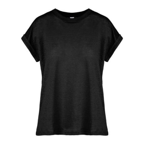 Slub Linnen Jersey T-Shirt BomBoogie , Black , Dames