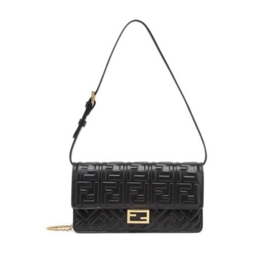 Zwarte Flap Tas met FF Sluiting Fendi , Black , Dames