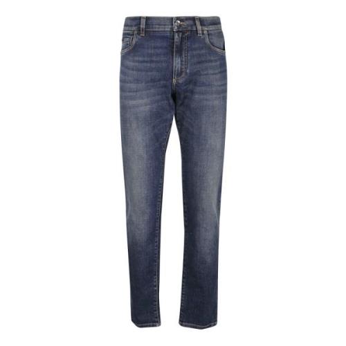 Slim-Fit Jeans met Gewassen Denim Look Dolce & Gabbana , Blue , Heren