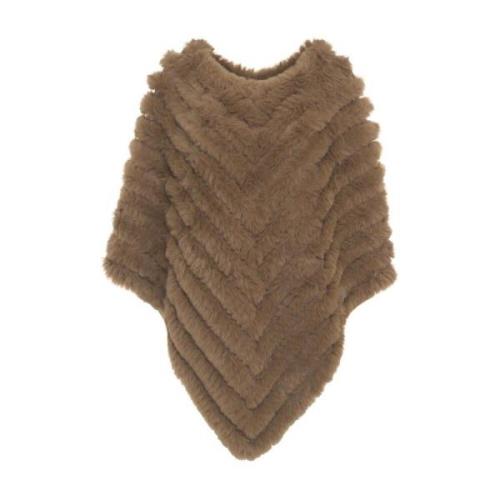 Faux Fur Poncho met Broche Blugirl , Brown , Dames